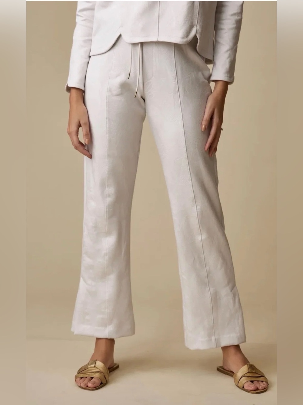 A. Putnam SANTOSA PANTS Women's Cream Debossed Wide-Leg XL EXTRA LARGE